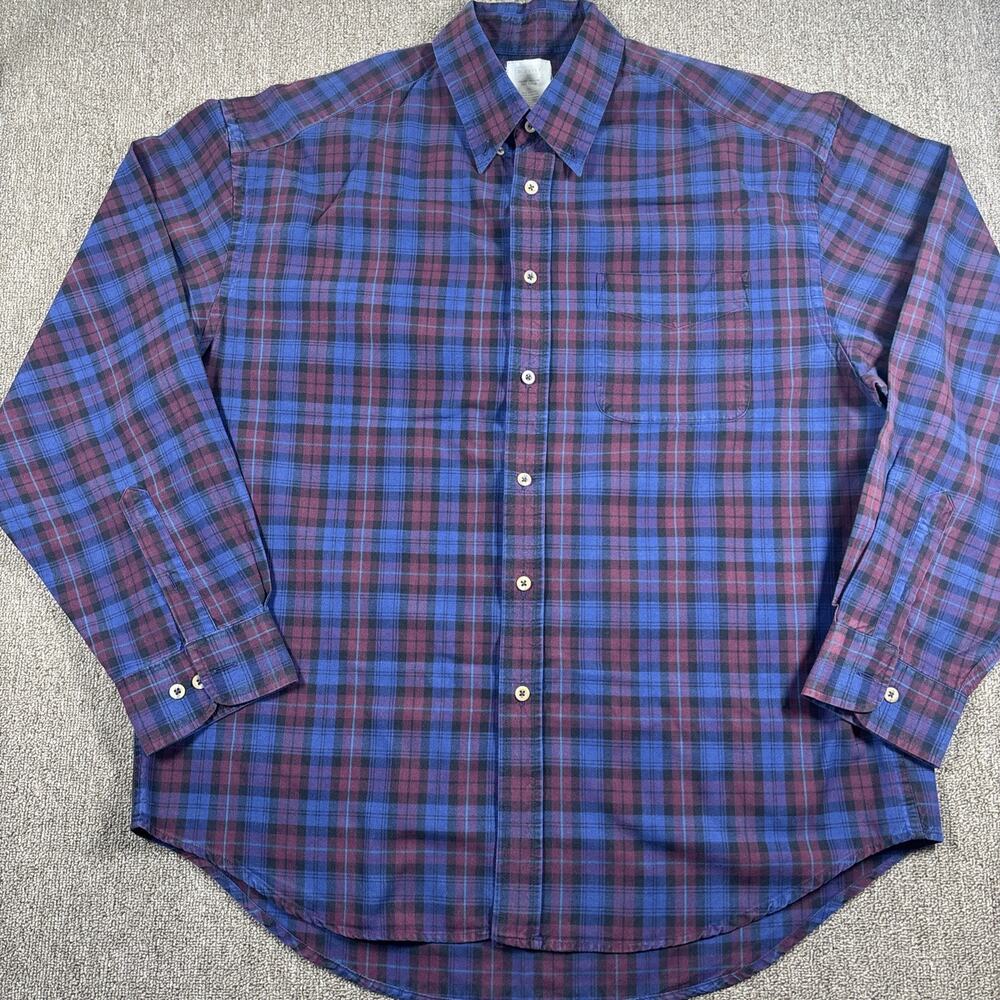 Vintage Old Navy Plaid Button Up Shirt Mens XL Blue Purple 90s Cotton